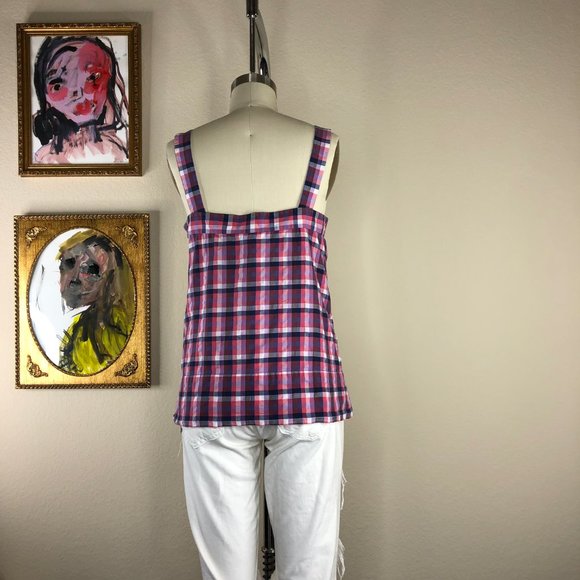 Theory Tressia Plaid Square Neck Tank Blouse Top - Picture 3 of 5